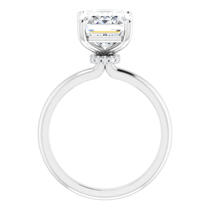 Emerald Low Hidden Halo Solitaire Engagement Ring