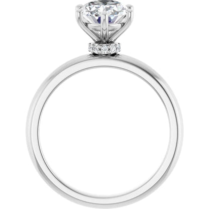 Oval Low Hidden Halo Solitaire Engagement Ring