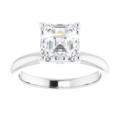 Asscher Low Hidden Halo Solitaire Engagement Ring