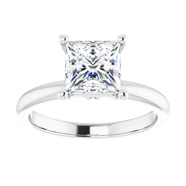 Princess Low Hidden Halo Solitaire Engagement Ring