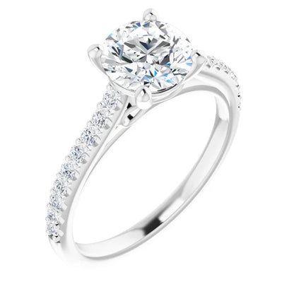 Round Brilliant White Gold Pave Style Moissanite Engagement Ring 
