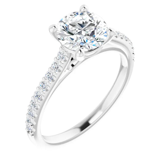Round Brilliant White Gold Pave Style Moissanite Engagement Ring 