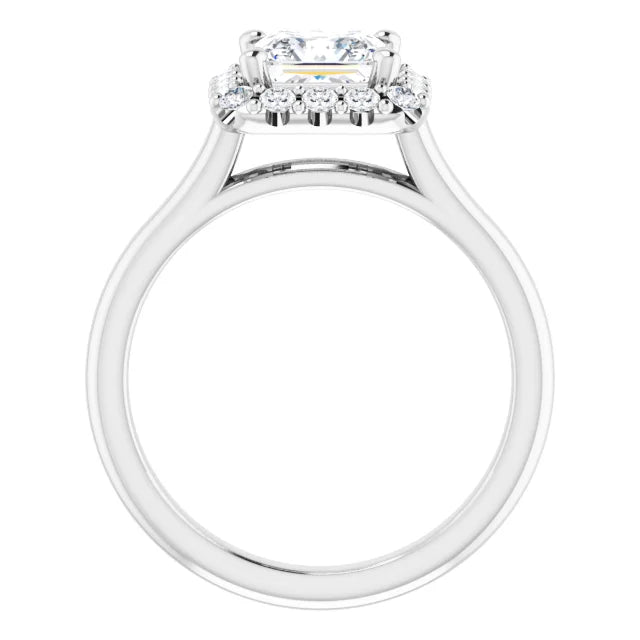 Princess Halo Solitaire White Gold Moissanite Engagement Ring 