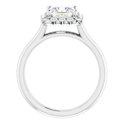 Princess Halo Solitaire White Gold Moissanite Engagement Ring 