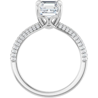Asscher White Gold Pave Moissanite Engagement Ring 