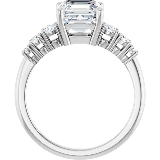 Asscher Multi Stone Accent Style Engagement Ring