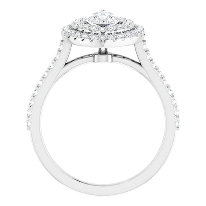 Marquise Double Halo White Gold Moissanite Engagement Ring 