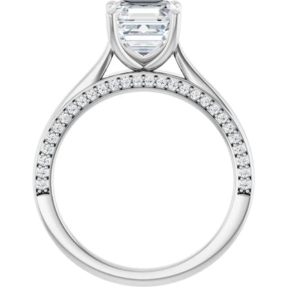Asscher Solitaire & Hidden Diamond Band Engagement Ring
