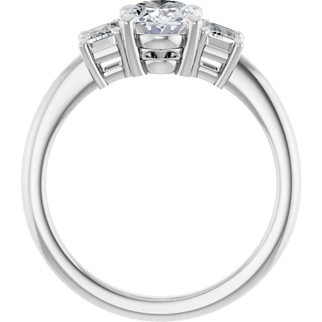 Oval White Gold Tri Stone Moissanite Engagement Ring 