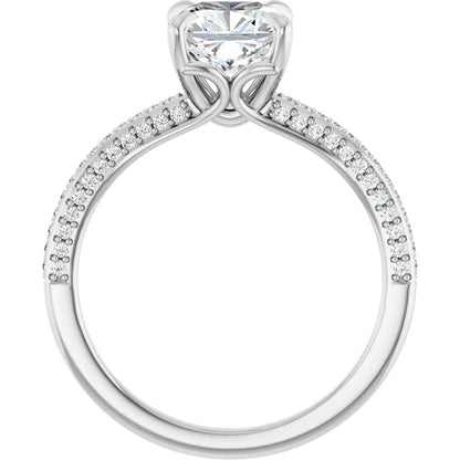 Cushion White Gold Pave Moissanite Engagement Ring 