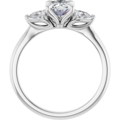 Oval Tri -Stone Style Pear Accent Engagement Ring