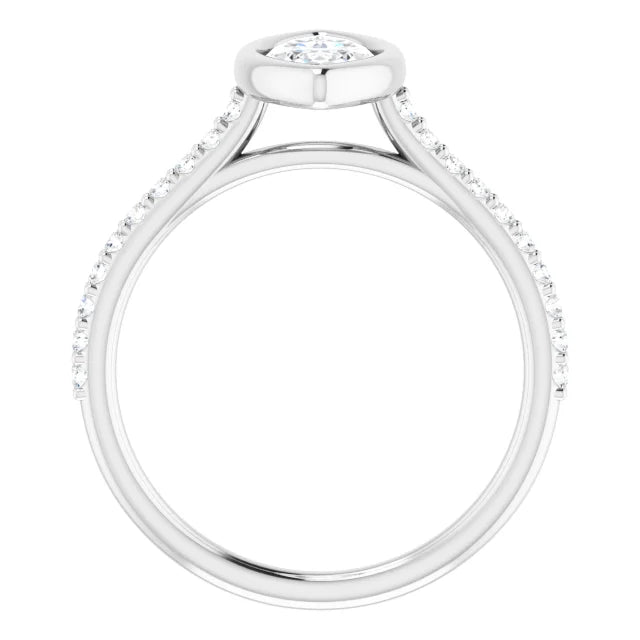 Marquise White Gold Bezel Pave Moissanite Engagement Ring 