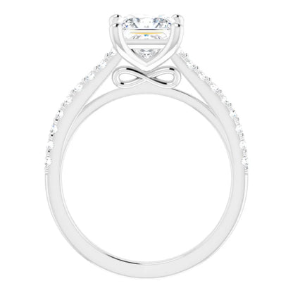 Princess White Gold Pave Style Moissanite Engagement Ring 