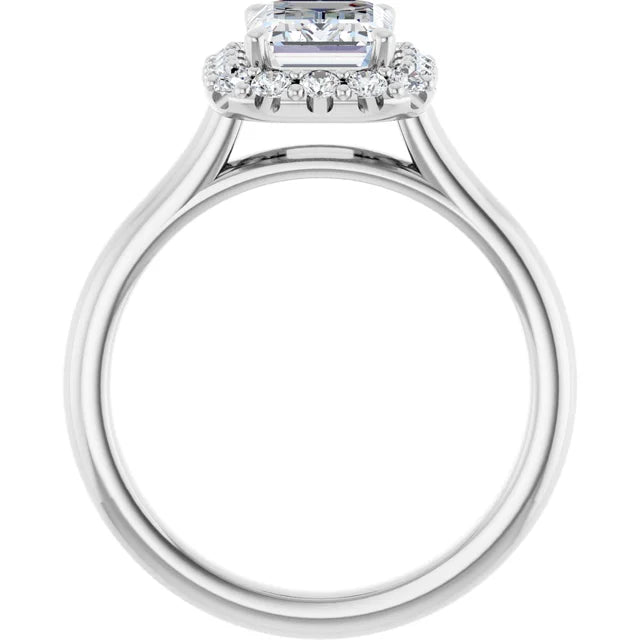 Emerald Halo Solitaire White Gold Moissanite Engagement Ring 
