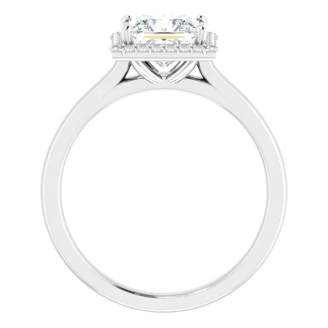 White Gold Princess Halo Solitaire Engagement Ring. Moissanite  