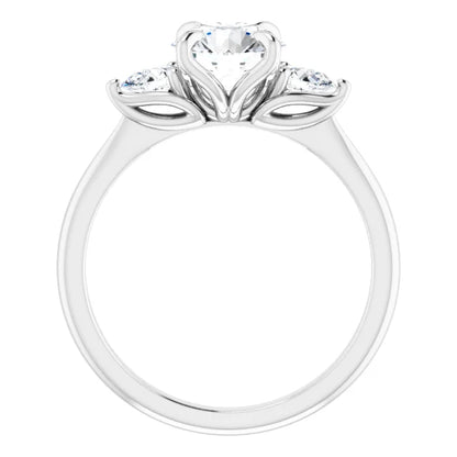 Round Brilliant Tri -Stone Style Pear Accent Engagement Ring