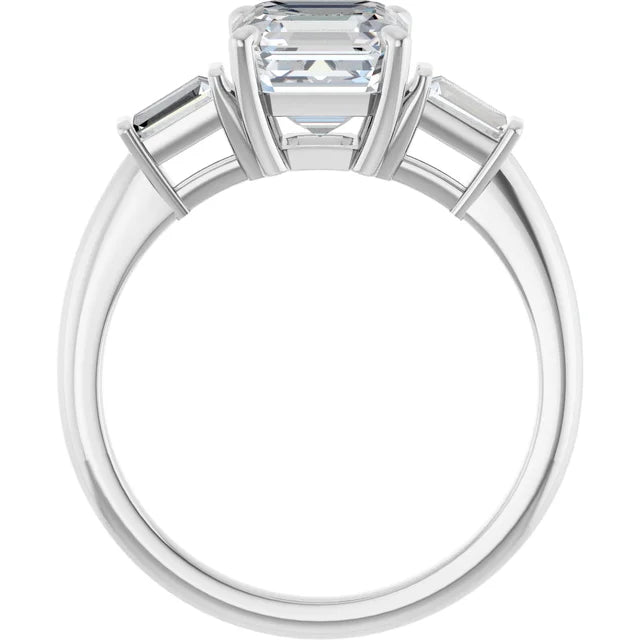 Asscher White Gold Baguette Accent Moissanite Engagement Ring 