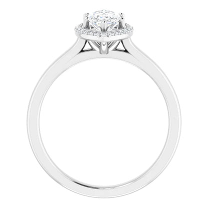 White Gold Marquise Halo Solitaire Engagement Ring. Moissanite 