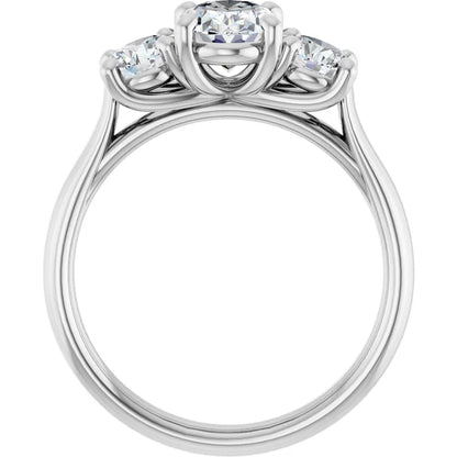 Oval White Gold Tri Stone Moissanite Engagement Ring