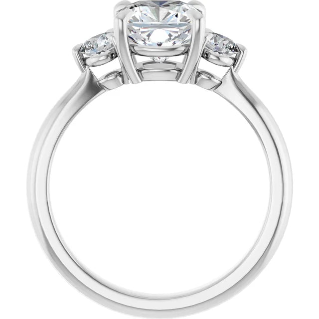 Cushion White Gold Tri Stone Moissanite Engagement Ring 