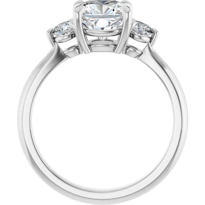 Cushion White Gold Tri Stone Moissanite Engagement Ring 