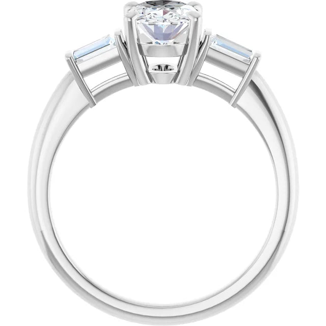 Oval White Gold Baguette Accent Moissanite Engagement Ring 