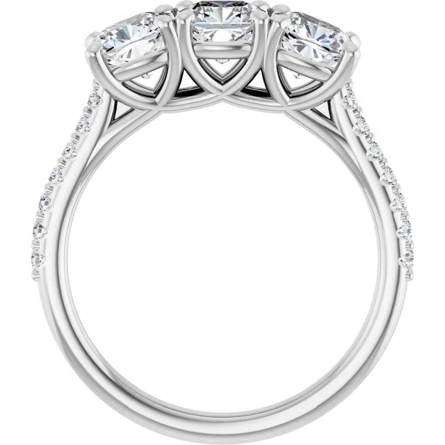 Cushion Tri -Stone Style Engagement Ring