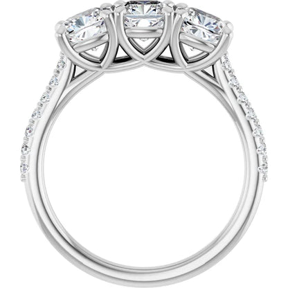 Cushion Tri -Stone Style Engagement Ring