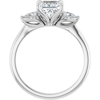Princess Tri -Stone Style Pear Accent Engagement Ring