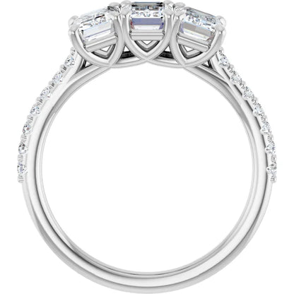 Emerald Tri -Stone Style Engagement Ring