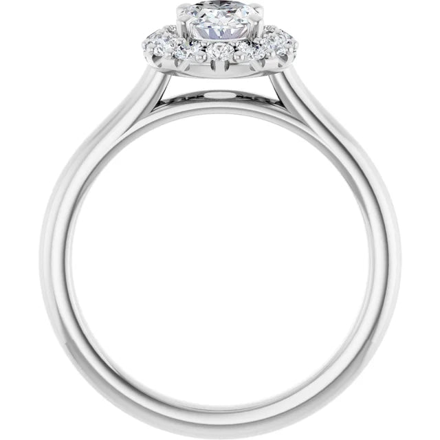 Oval Halo Solitaire White Gold Moissanite Engagement Ring 