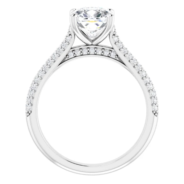 Asscher White Gold Pave Moissanite Engagement Ring 