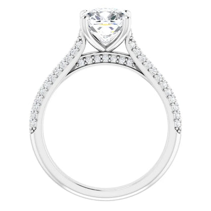 Asscher White Gold Pave Moissanite Engagement Ring 
