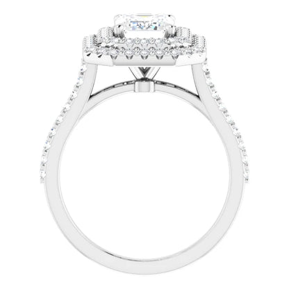 Emerald Double Halo White Gold Moissanite Engagement Ring 