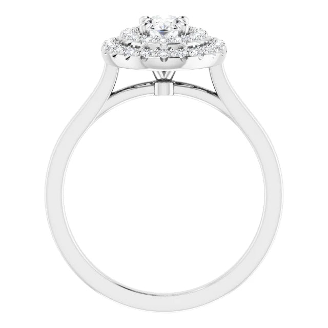 Oval White Gold Double Halo Solitaire Moissanite Engagement Ring 