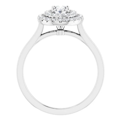Oval White Gold Double Halo Solitaire Moissanite Engagement Ring 