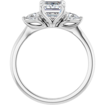 Emerald Tri -Stone Style Pear Accent Engagement Ring
