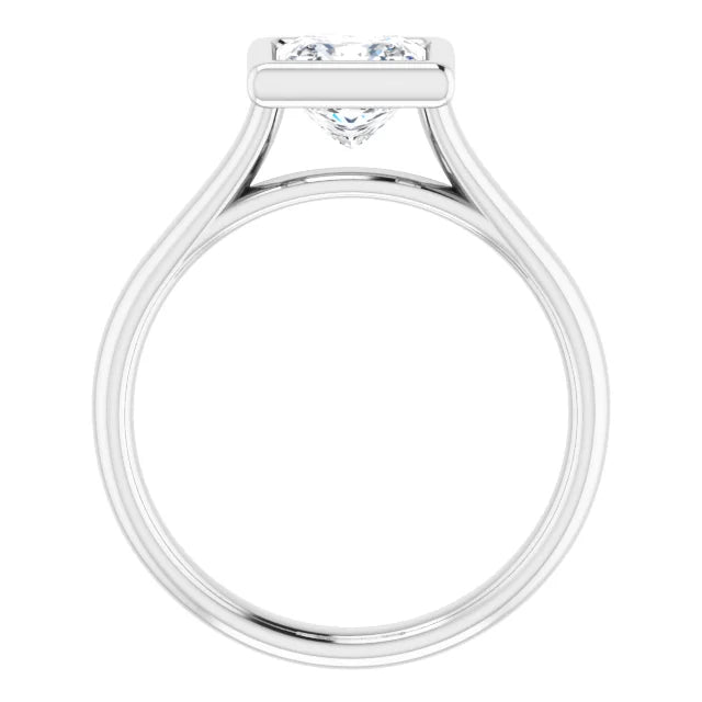 Princess White Gold Solitaire Bezel Moissanite Engagement Ring