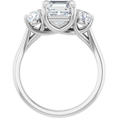 Asscher White Gold Tri Stone Moissanite Engagement Ring 