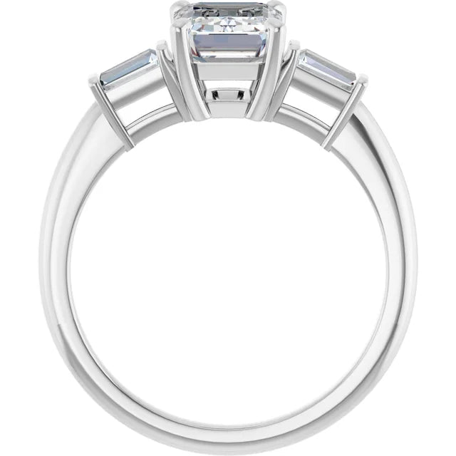 Emerald White Gold Baguette Accent Moissanite Engagement Ring 