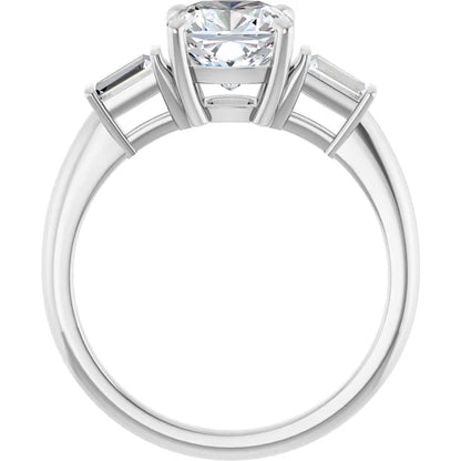 Cushion White Gold Baguette Accent Moissanite Engagement Ring 