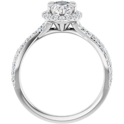 Marquise White Gold Twist Band Halo Moissanite Engagement Ring  