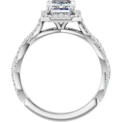 Emerald White Gold Halo Twist Pave Moissanite Engagement Ring 