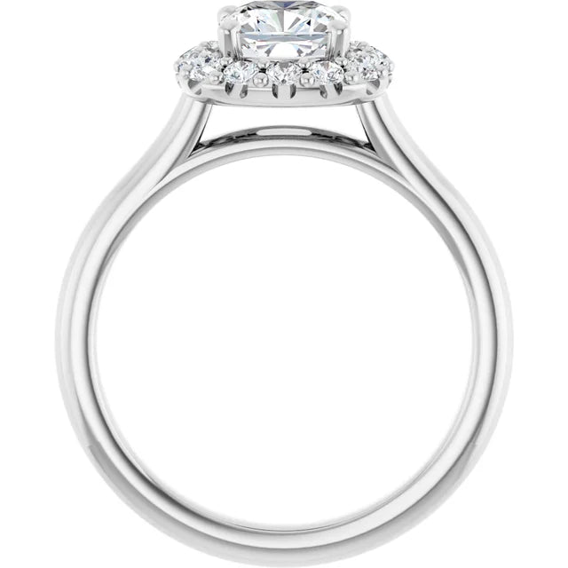 Cushion Halo Solitaire White Gold Moissanite Engagement Ring 