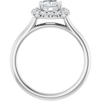 Cushion Halo Solitaire White Gold Moissanite Engagement Ring 