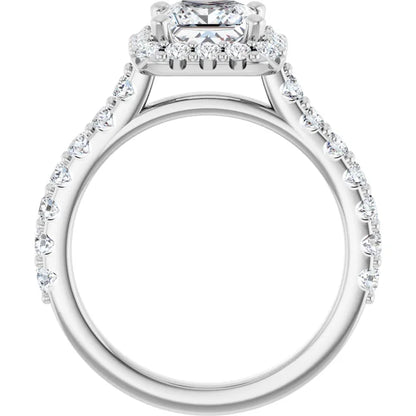 Princess White Gold Halo Moissanite Engagement Ring 