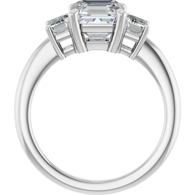Asscher White Gold Tri Stone Moissanite Engagement Ring 