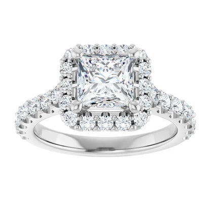 Princess White Gold Halo Moissanite Engagement Ring 