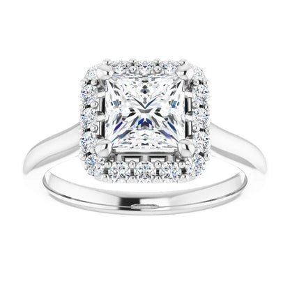 Princess Halo Solitaire White Gold Moissanite Engagement Ring 