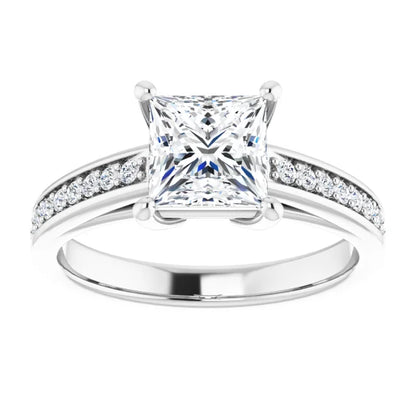 Princess White Gold Claw Set Style Moissanite Engagement Ring 